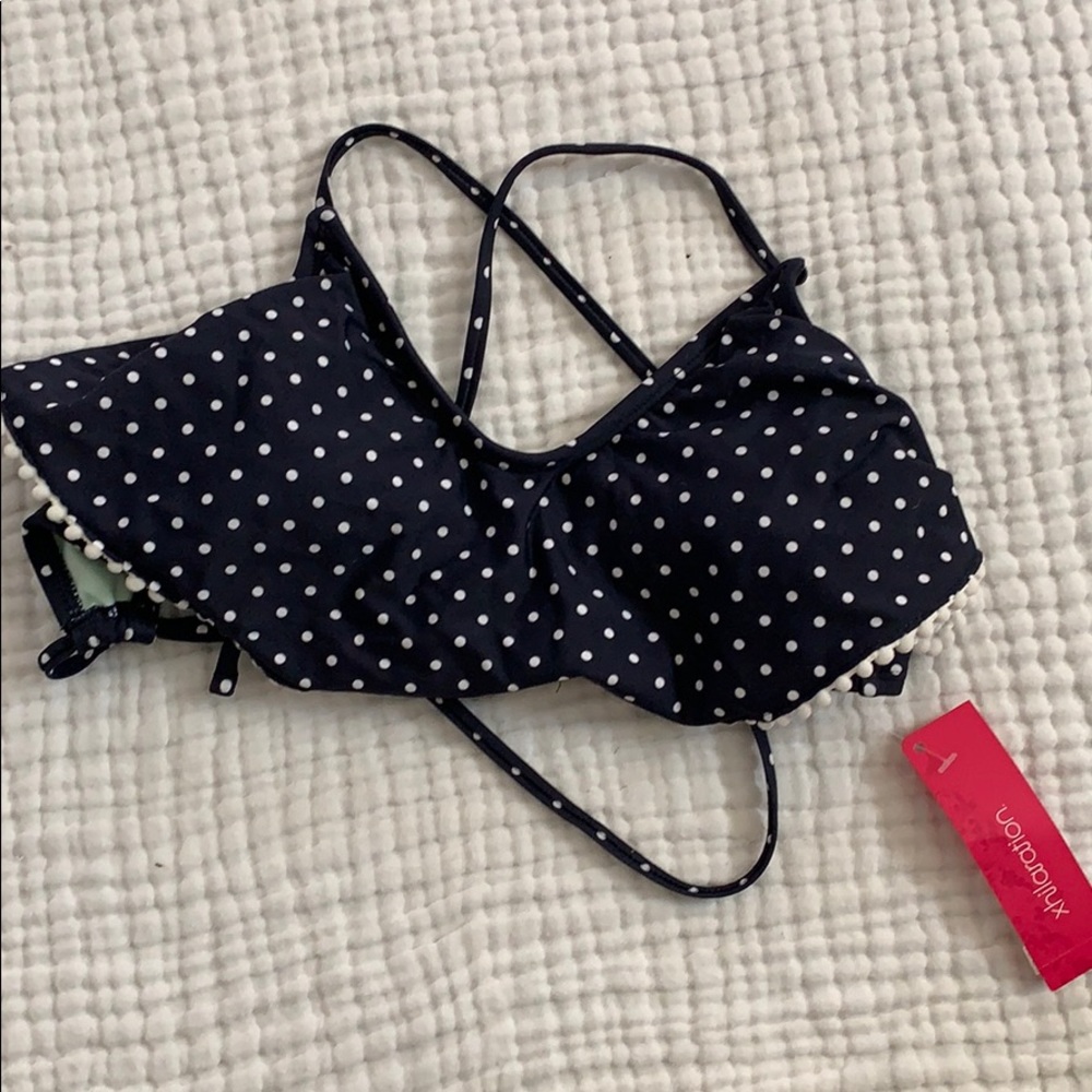 Xhilaration Navy polka dot swim top Small